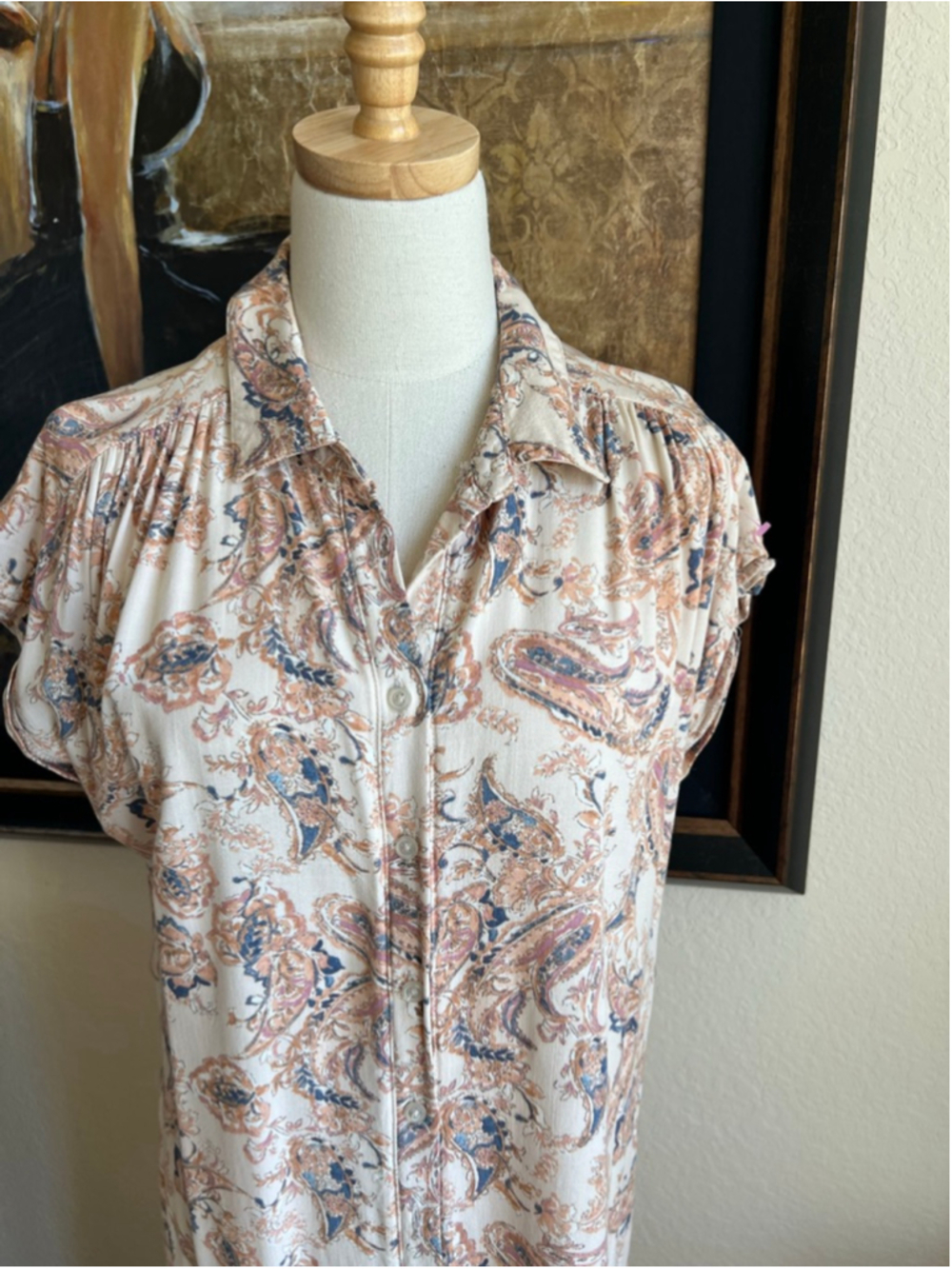 NWT Lucky Brand Paisley Midi Dress M Beige Blue - Picture 5 of 12